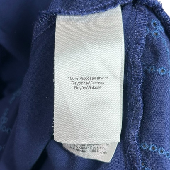 Donna Karan New York DKNY Navy Embroidered Peasant Blouse XL Tassel Tie Boho Top - Picture 6 of 9
